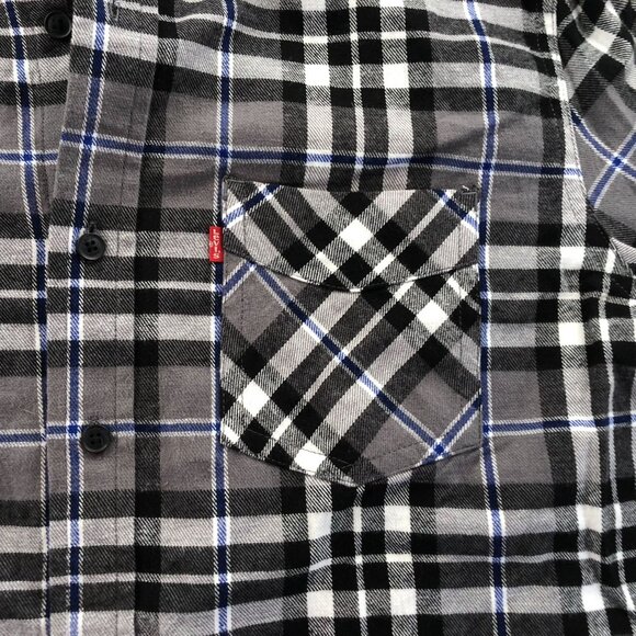 Levis Mens Shirt Small Long Sleeve Plaid Gray Button Down Top Classic Travel - Picture 8 of 13